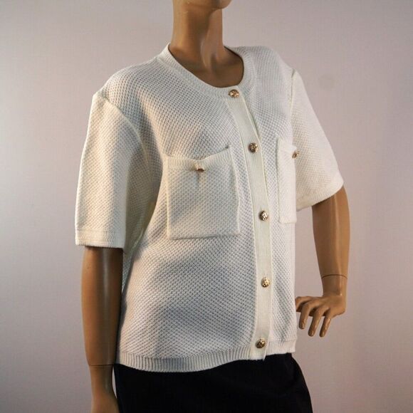 Pretty Garden Ivory Cardigan Sz XL Short Sleeve Golden Buttons New No Tags - Picture 2 of 12